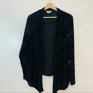 Zoa Black Velvet Burnout Open Cardigan Medium Light Lagenlook ‎ Boho Goth Fairy